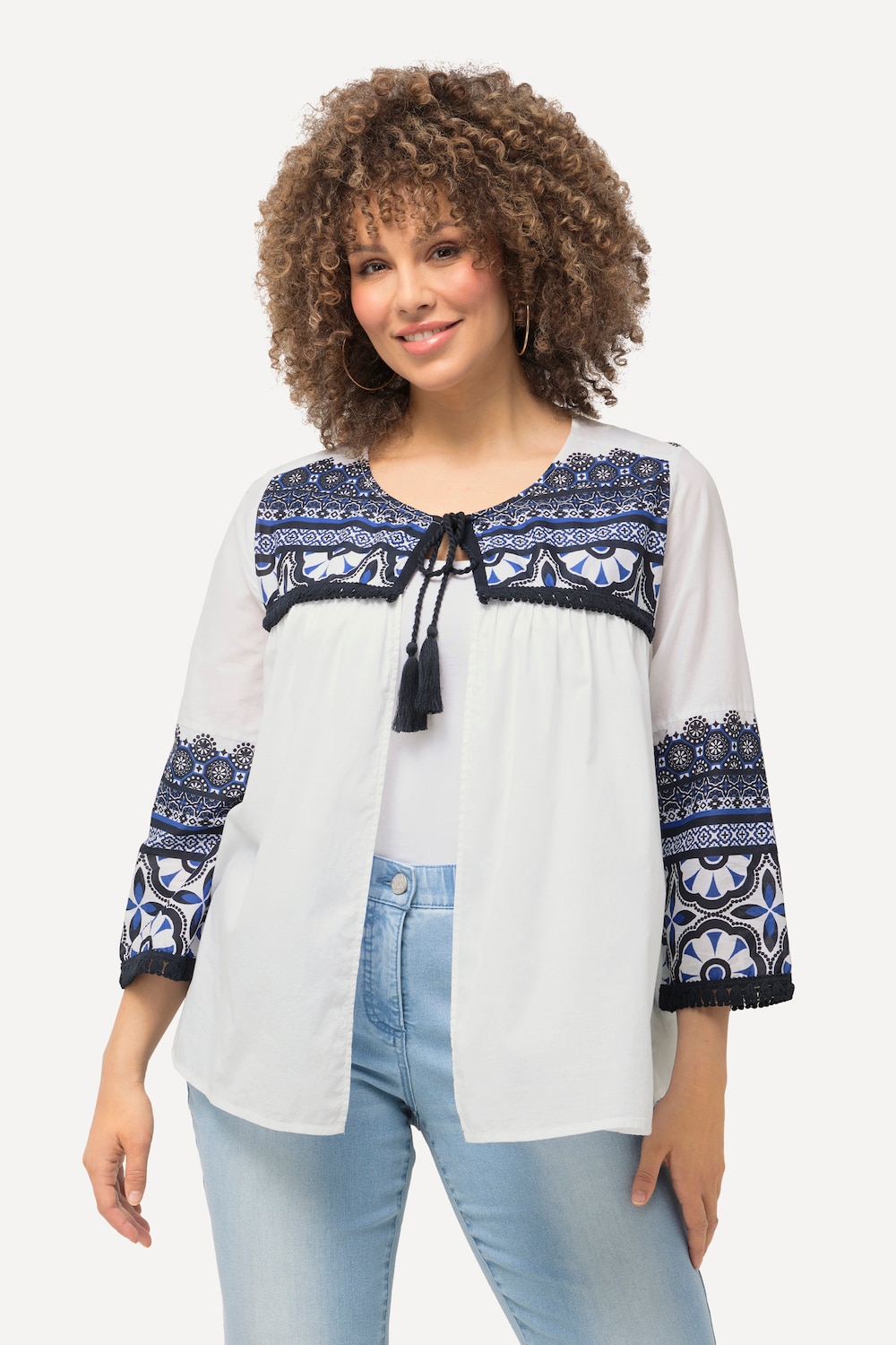 Große Größen Blusenjacke, Damen, weiß, Größe: 54/56, Baumwolle, Ulla Popken