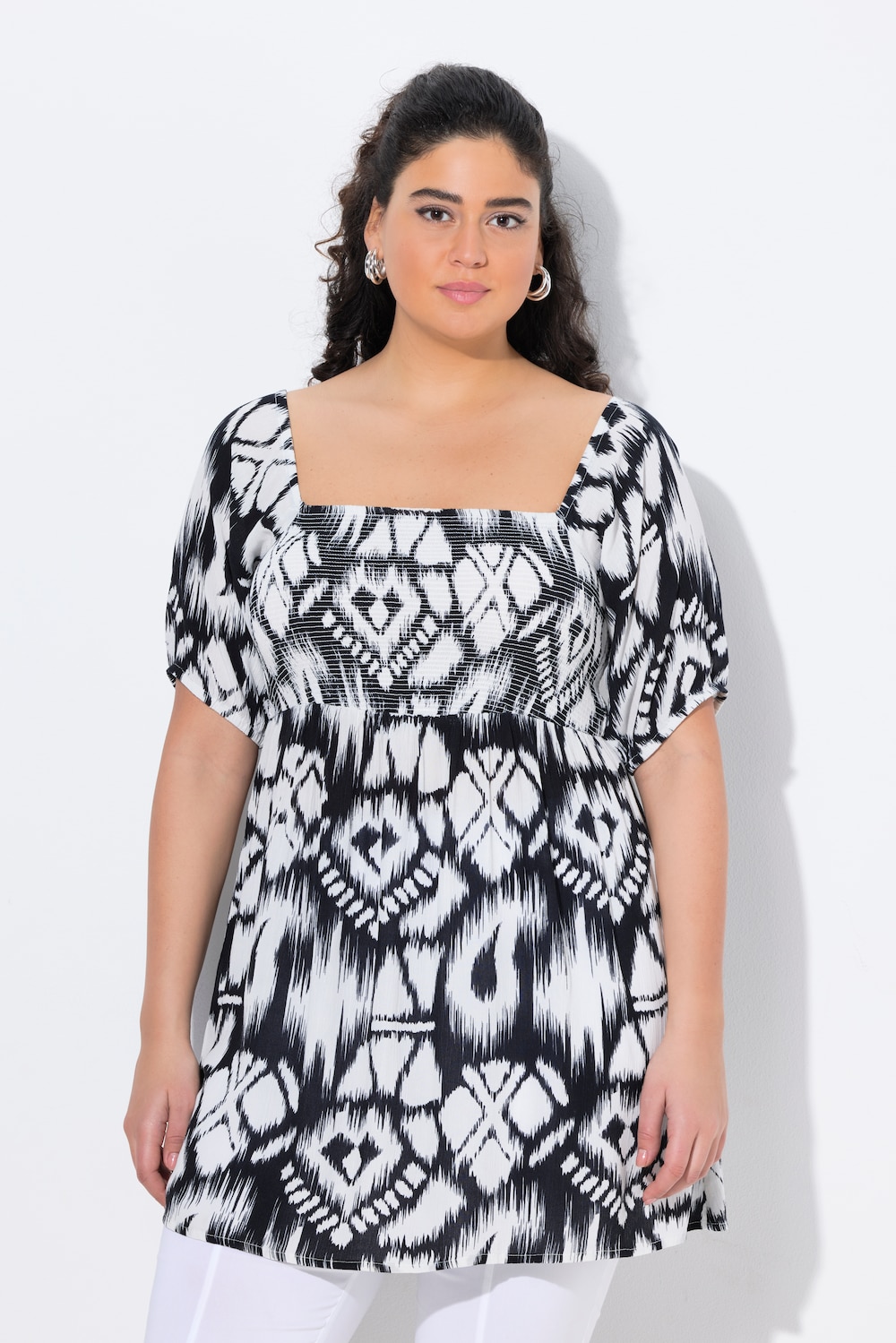 Thumbnail - Große Größen Smokbluse, Damen, schwarz, Größe: 42/44, Viskose, Ulla Popken