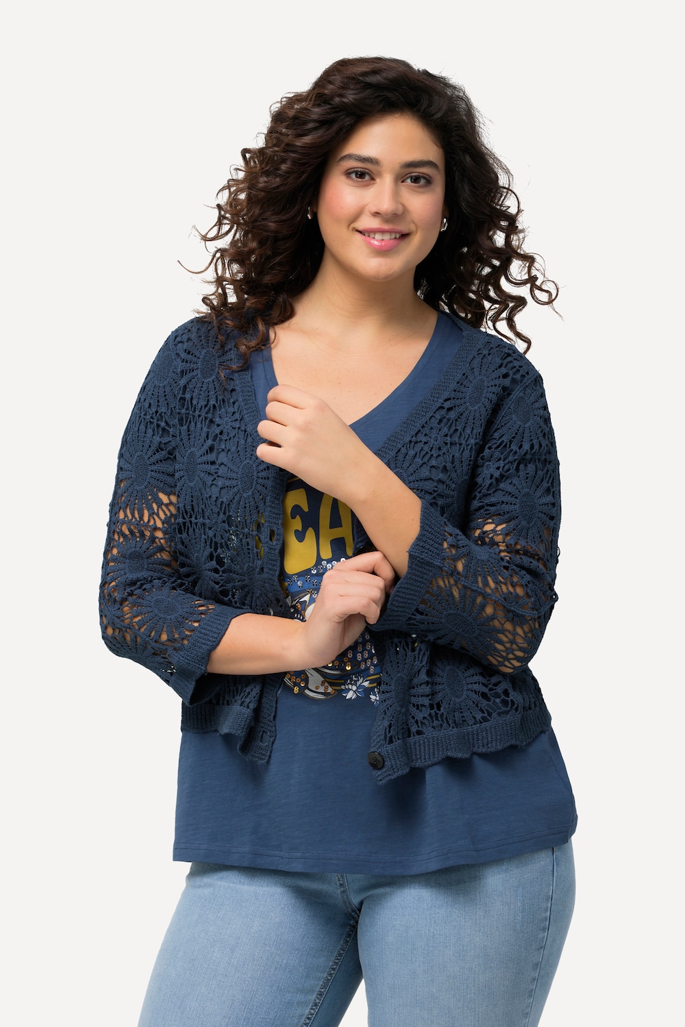 Große Größen Strickjacke, Damen, blau, Größe: 58/60, Baumwolle, Ulla Popken