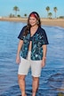 Blouse, borduurwerk, oversized, V-hals, halve mouwen
