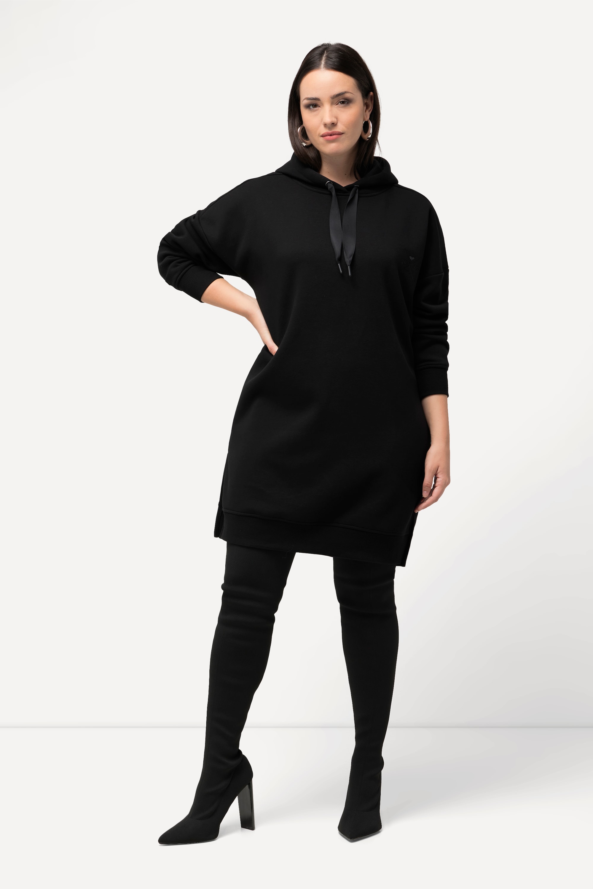 Ulla Popken Damen große Größen Sweatkleid Oversized Kapuze Langarm