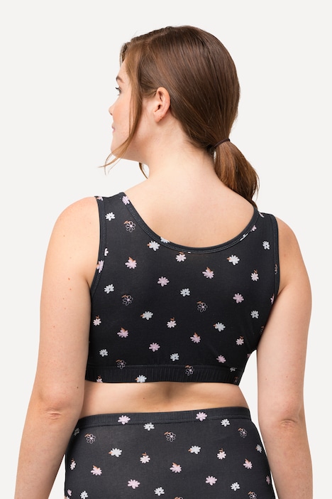 Eco Cotton Floral Bralette, navy blue | Ulla Popken