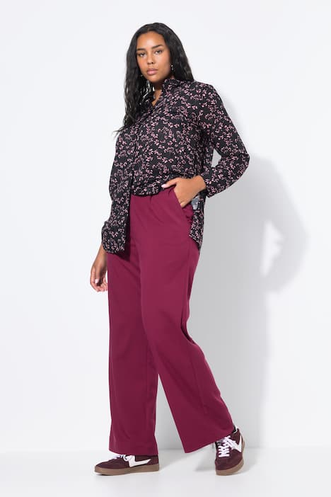 Broek, wijde pijpen, hoge taille, gedeeltelijk elastische tailleband