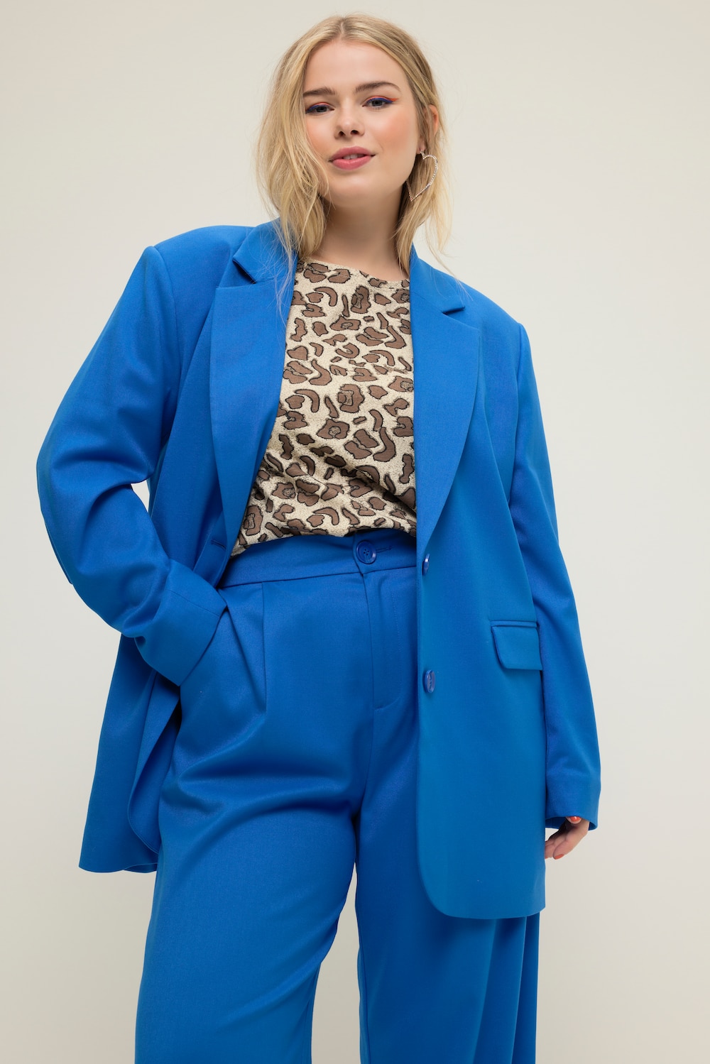 grandes tailles blazer oversized avec col à revers, femmes, bleu, taille: 56/58, polyester/viscose, studio untold
