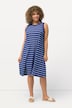 Sukienka midi, dżersej prążkowany, krój trapezowy, okrągły dekolt, bez rękawów