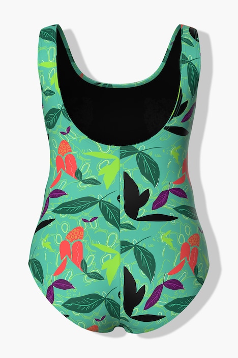 Colorful Leaf Print One Piece Swimsuit sea green Ulla Popken