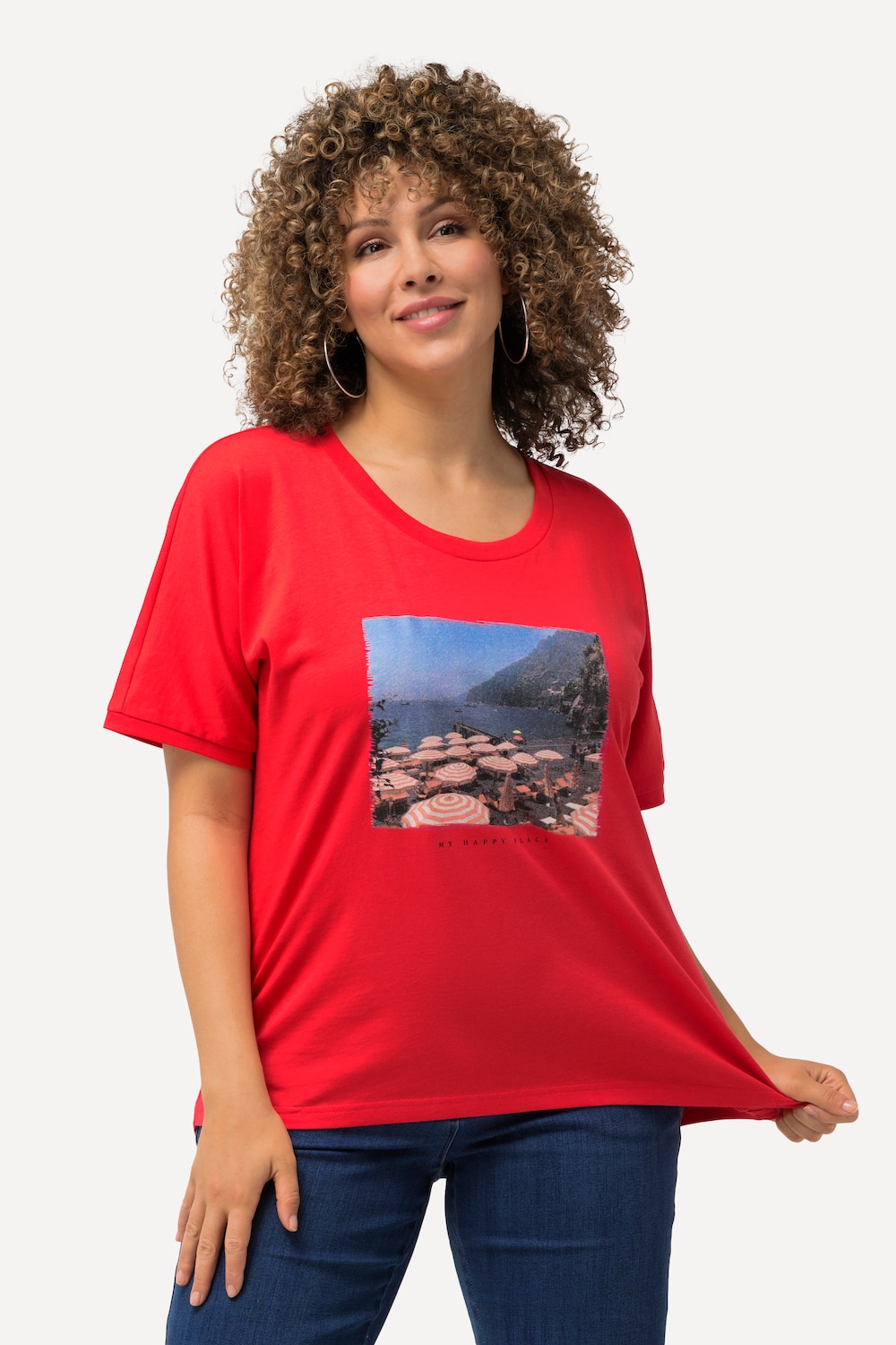 Grote Maten t-shirt, Dames, rood, Maat: 46/48, Katoen, Ulla Popken