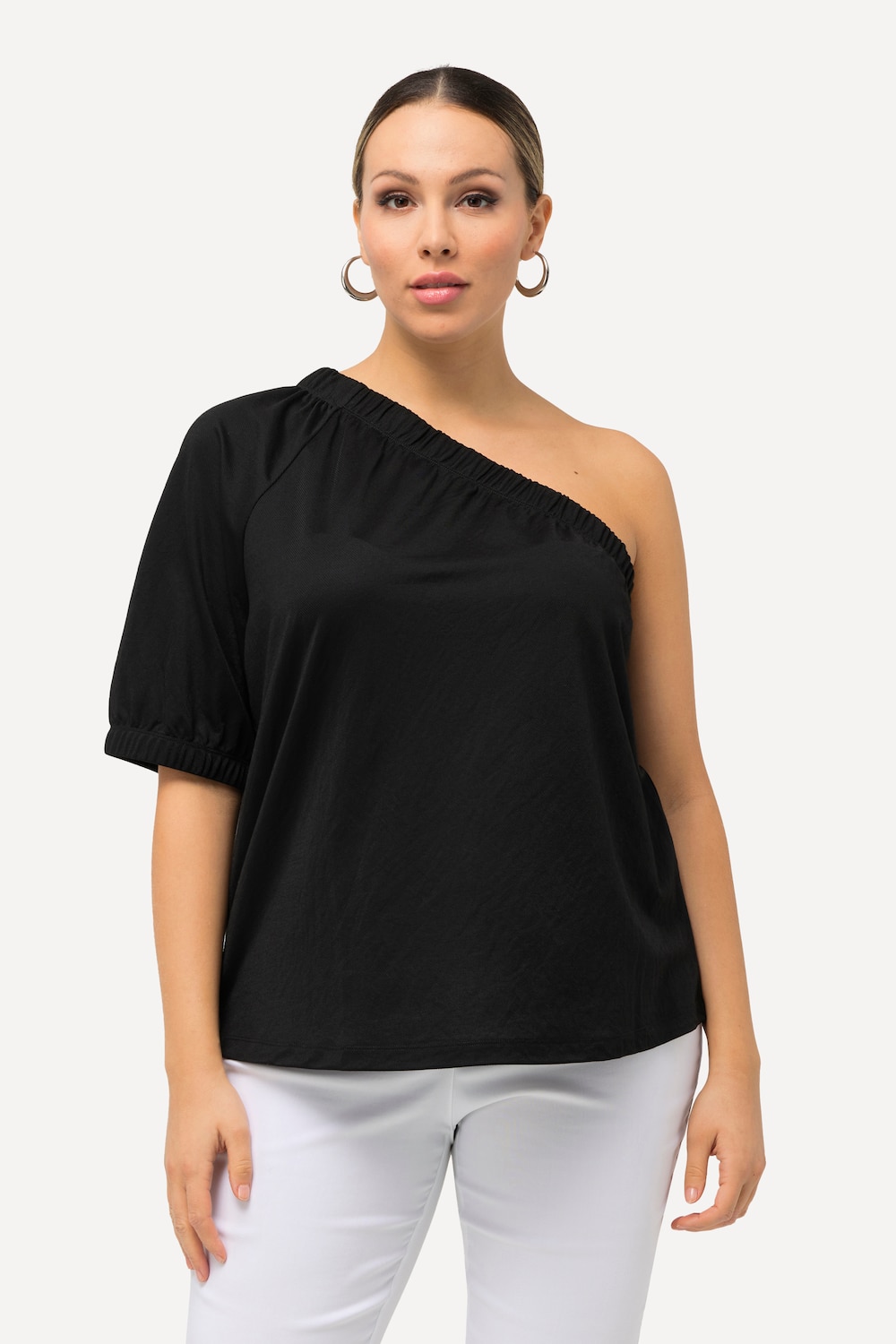 Große Größen One-Shoulder-Bluse, Damen, schwarz, Größe: 50/52, Synthetische Fasern/Viskose, Ulla Popken