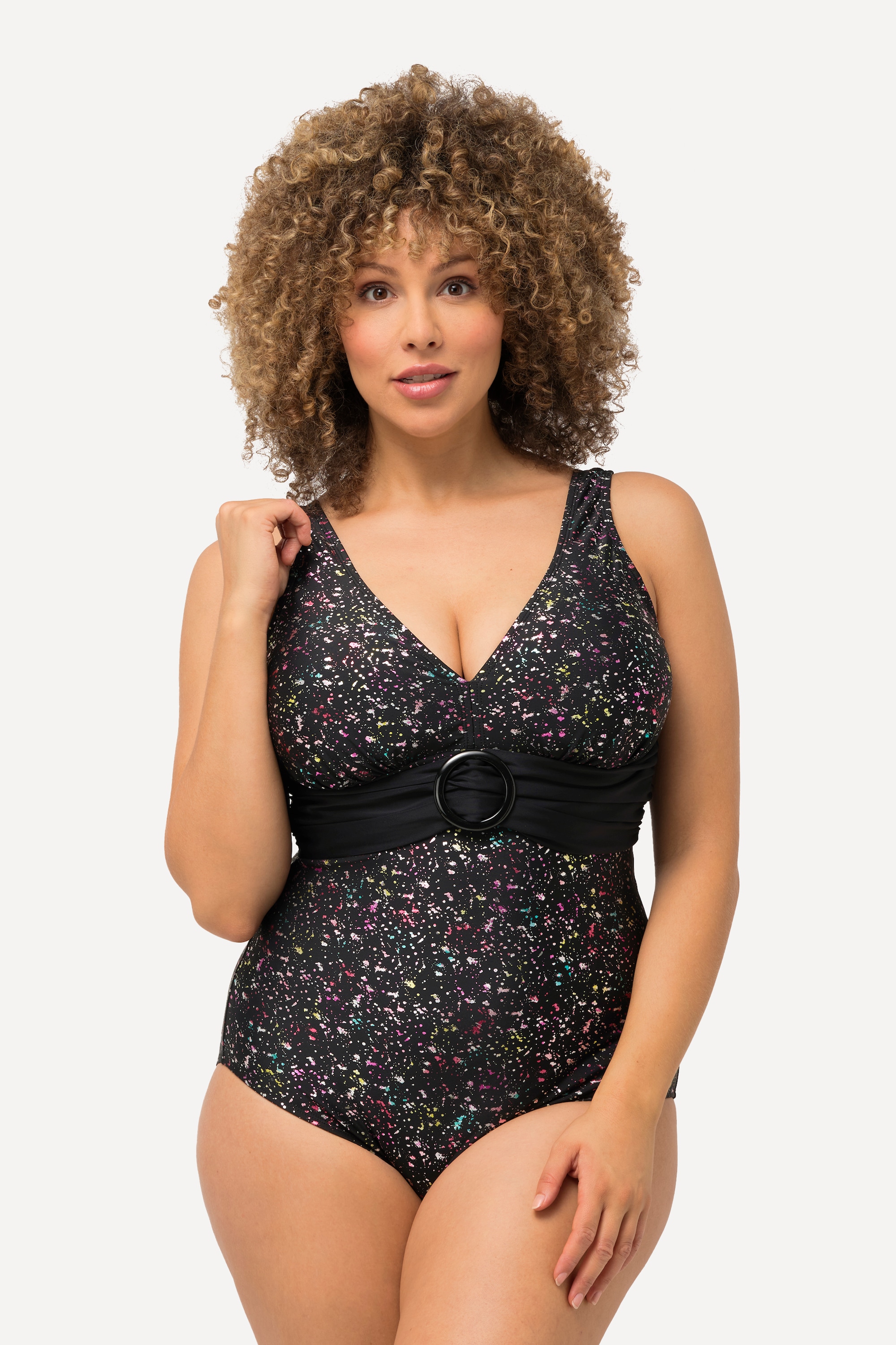 Ulla Popken Damen große Größen Badeanzug Metallic Punkte Softcups