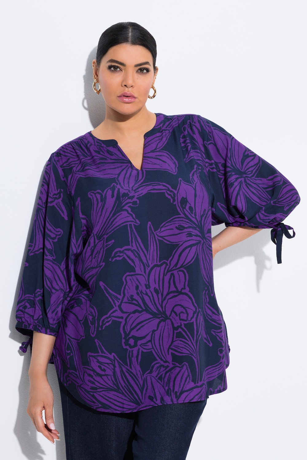 Tuniek, bloemen, A-lijn, 3/4-mouw