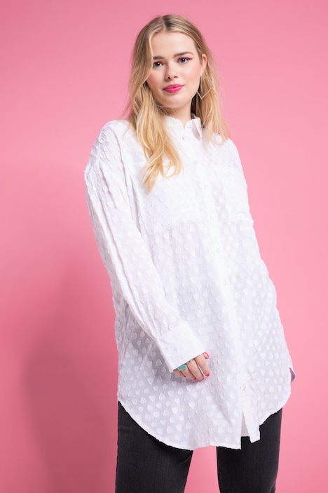 Hemdbluse, oversized, Herz-Muster, Knopfleiste, Hemdkragen