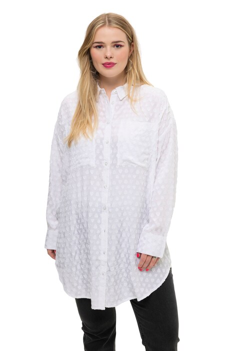 Košilová halenka, oversize, vzor srdce, knoflíková léga, límeček