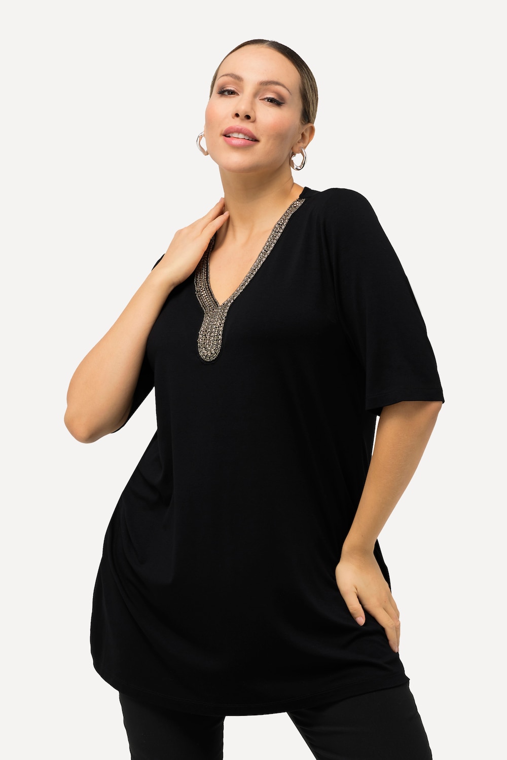 Große Größen Shirt-Tunika, Damen, schwarz, Größe: 42/44, Viskose, Ulla Popken