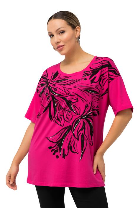 Tričko, květovaný motiv, kulatý výstřih, krátké rukávy