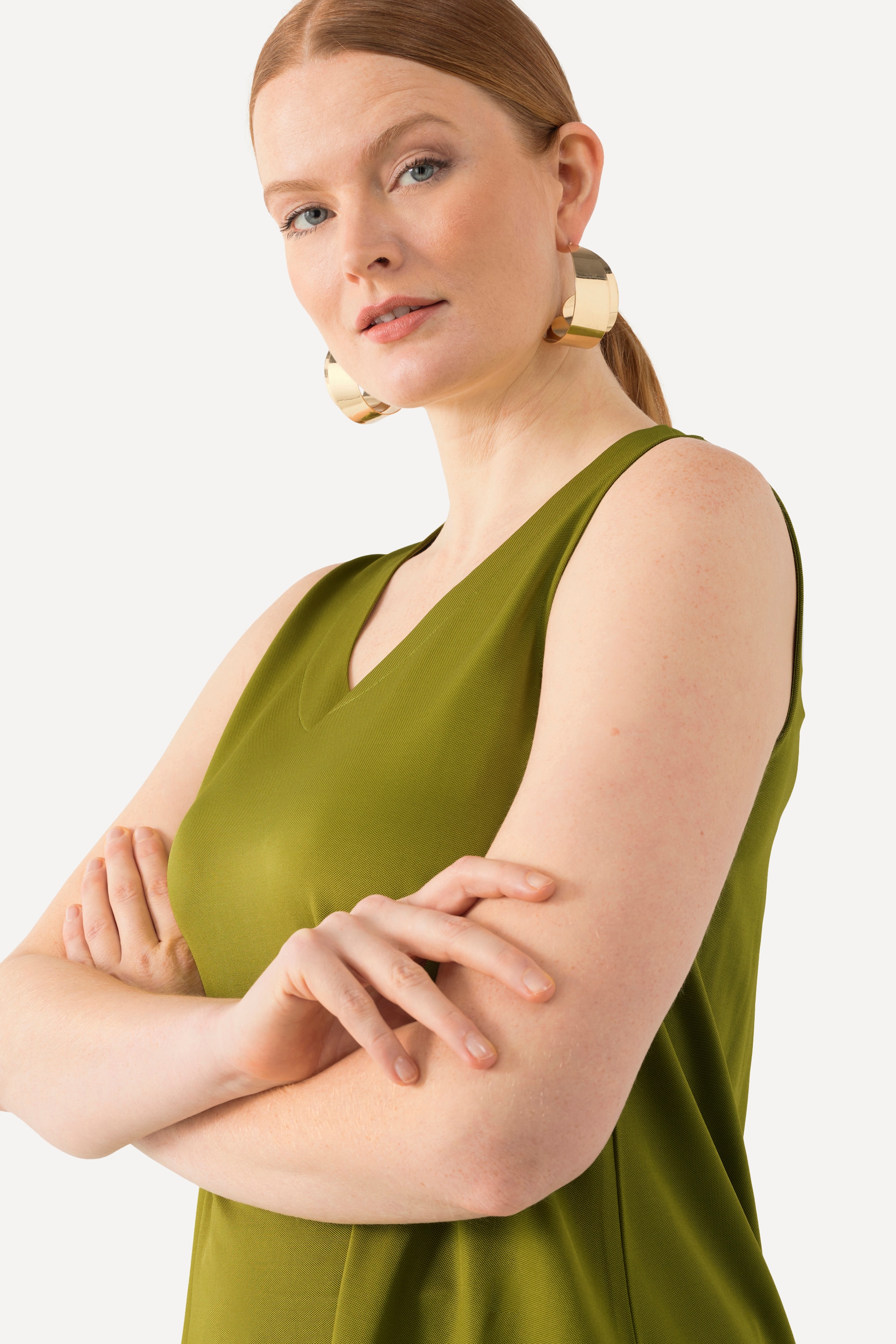 Ulla Popken Damen große Größen Slinkytop Piqué A Linie Rundhals ärmellos 827896