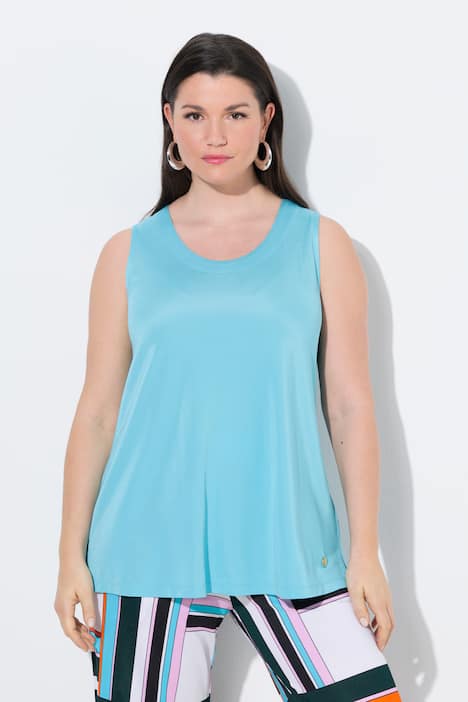 Gładki top, pika, trapezowy krój, okrągły dekolt, bez rękawów