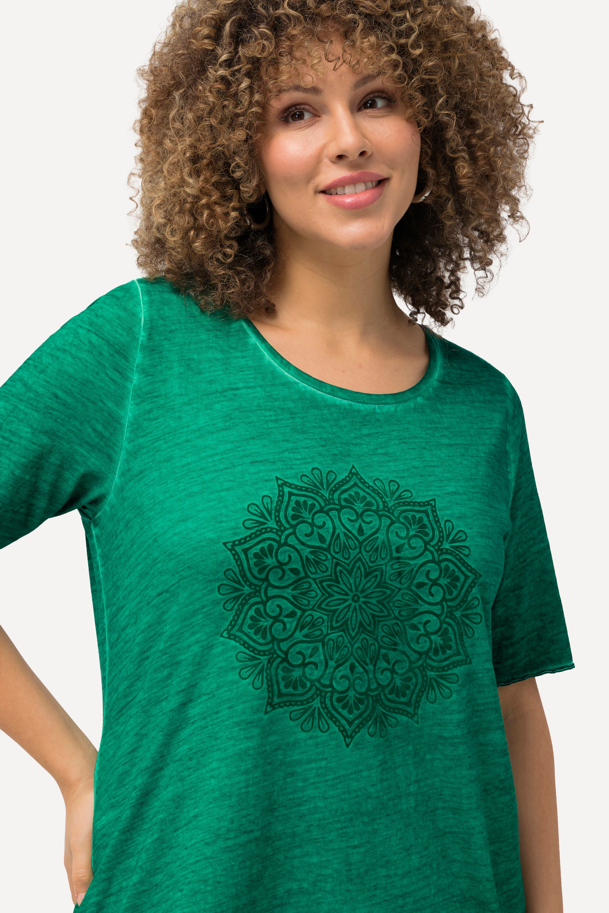 Ulla Popken Damen große Größen T Shirt Mandala Flockdruck Classic Rundhals