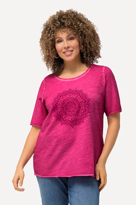 T-shirt, mandala-vlokprint, classic, ronde hals, halve mouwen