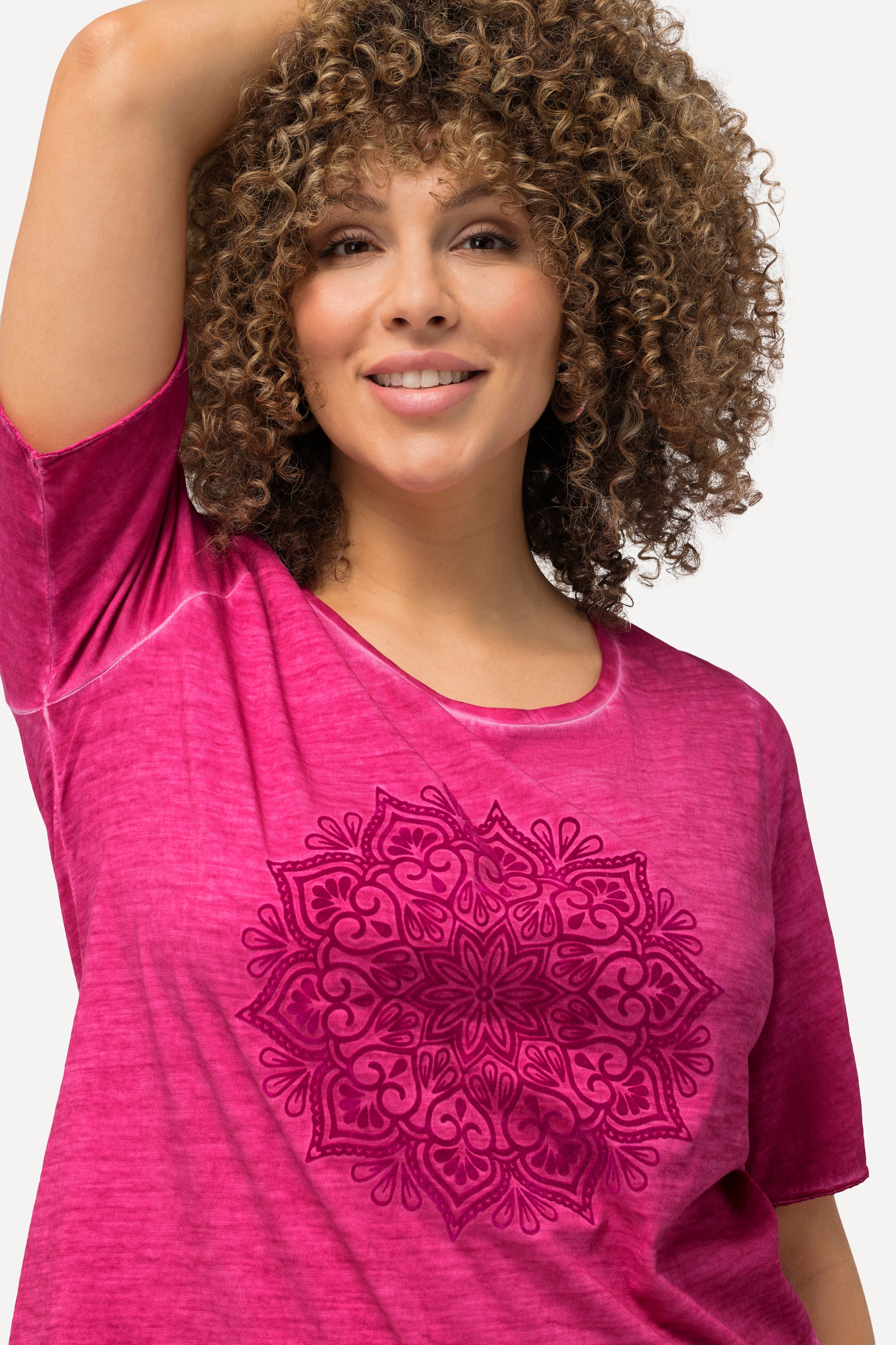 Ulla Popken Damen große Größen T Shirt Mandala Flockdruck Classic Rundhals