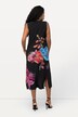Sukienka dżersejowa, kwiaty, krój trapezowy, dekolt karo, bez rękawów