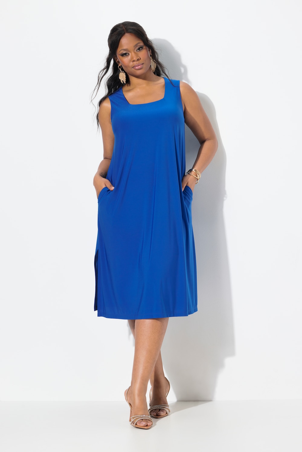 Große Größen Jersey-Kleid, Damen, blau, Größe: 50/52, Polyester, Ulla Popken