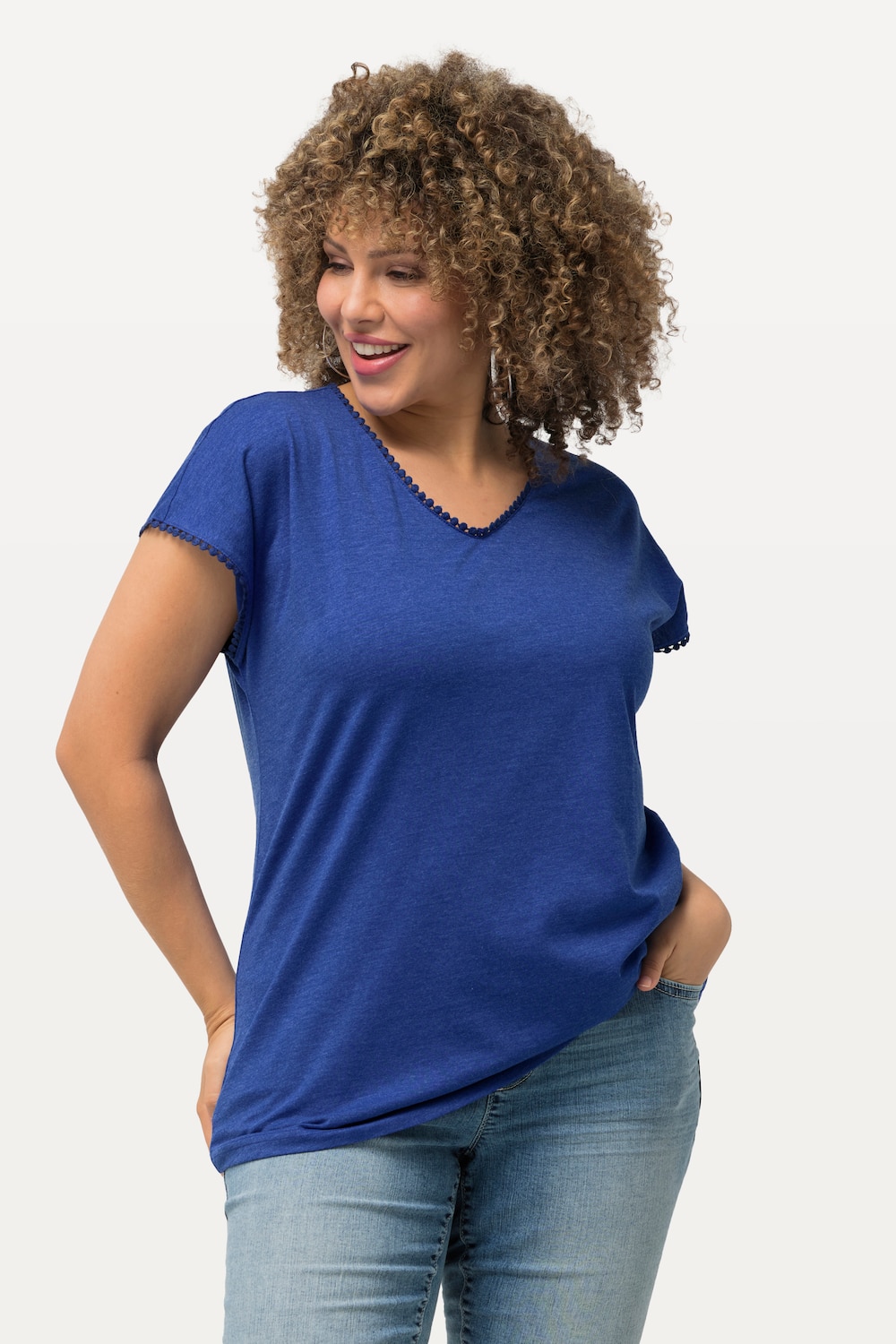 Große Größen T-Shirt, Damen, blau, Größe: 50/52, Baumwolle/Polyester, Ulla Popken