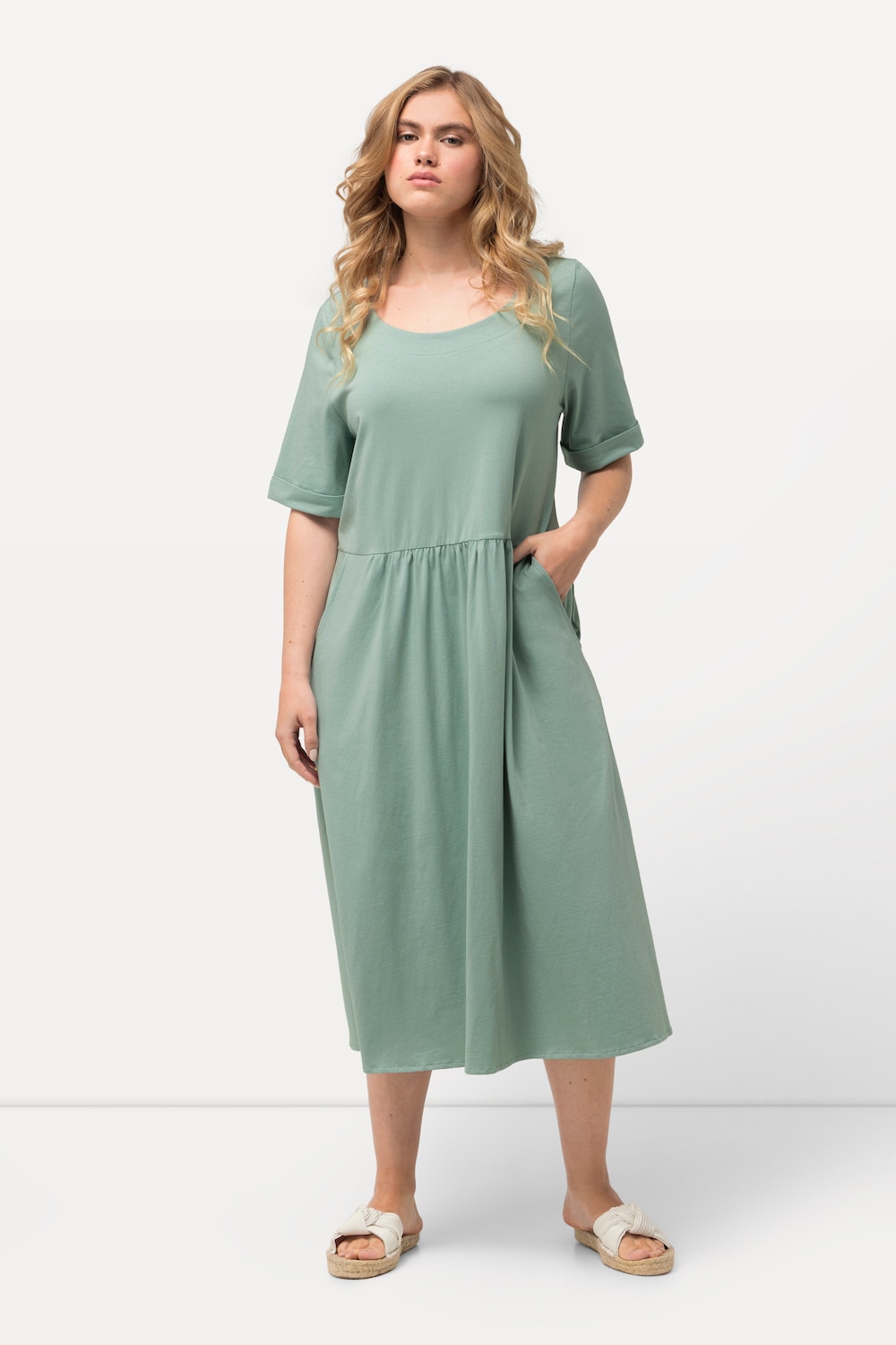 Grote Maten Jersey midi-jurk, Dames, turquoise, Maat: 46/48, Katoen, Ulla Popken