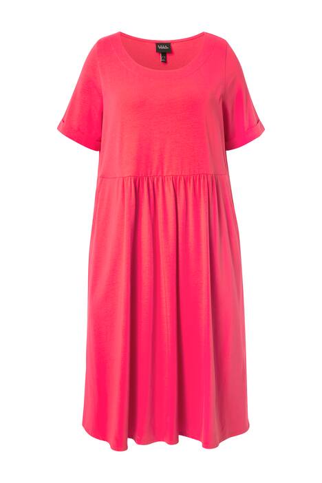 Žerzejové midi šaty, A střih, kulatý výstřih, krátké rukávy