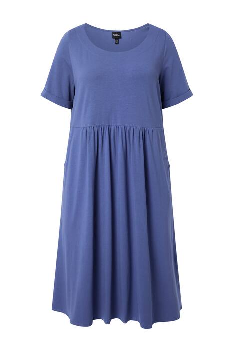 Žerzejové midi šaty, A střih, kulatý výstřih, krátké rukávy