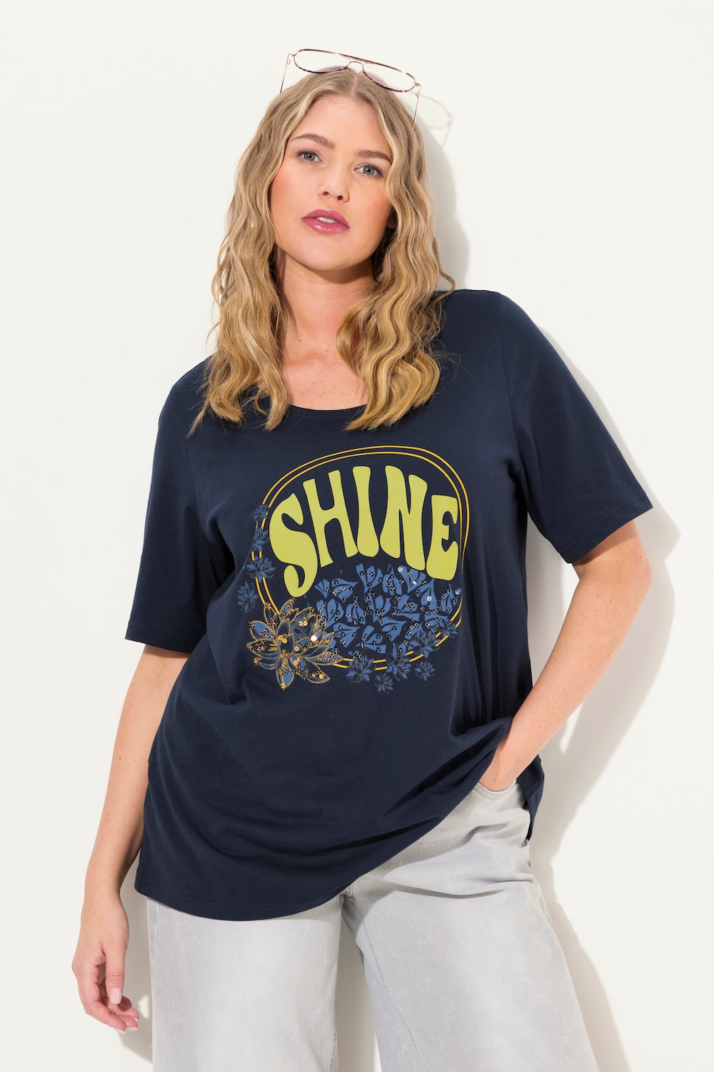 Große Größen T-Shirt, Damen, blau, Größe: 46/48, Baumwolle, Ulla Popken