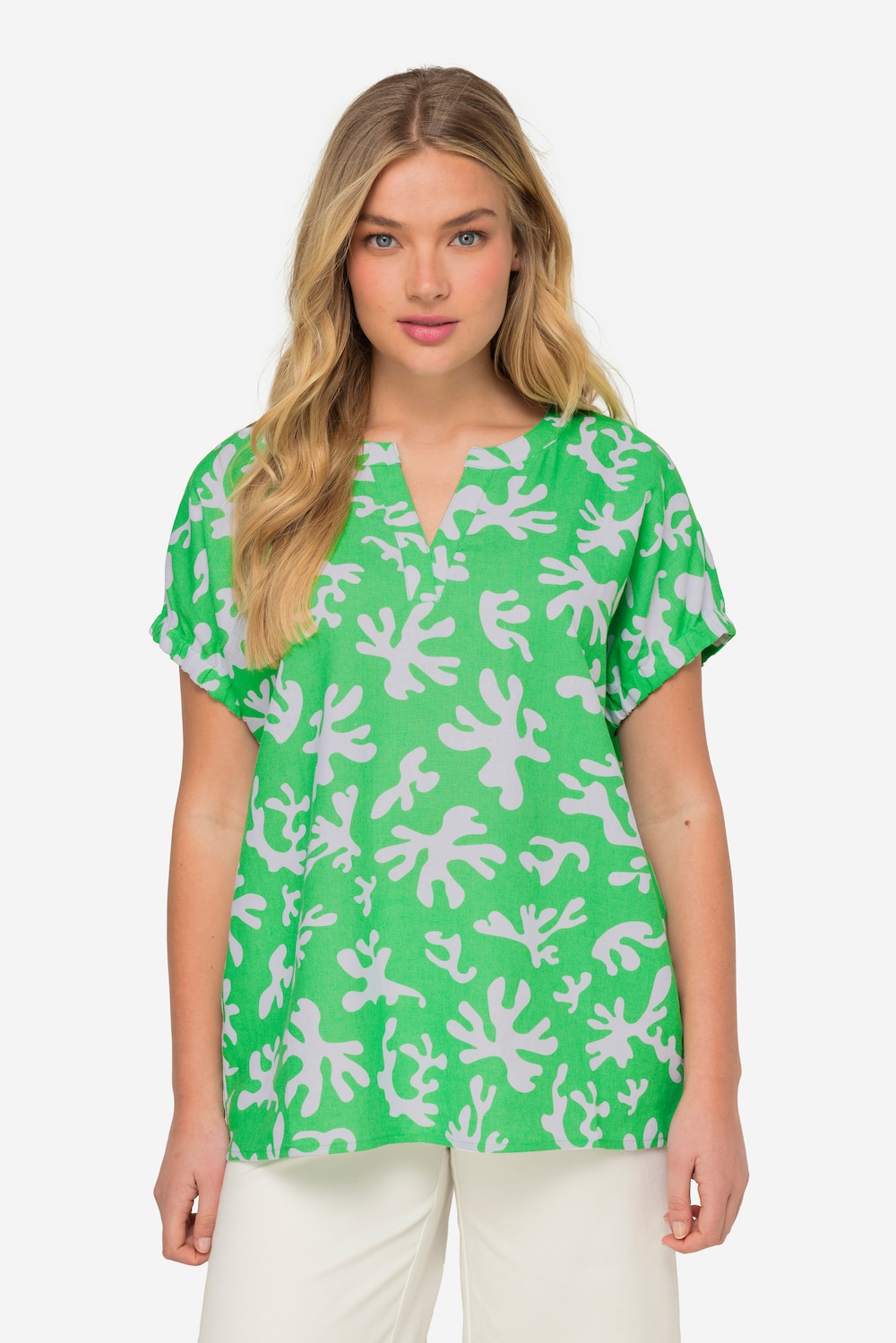 Große Größen Leinenmix-Bluse, Damen, grün, Größe: L, Leinen/Viskose, LAURASON