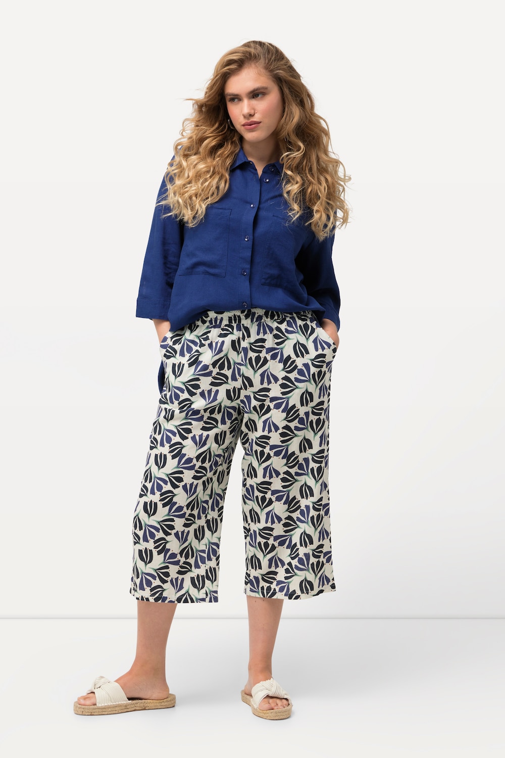 Grote Maten Broek Ruby, Dames, blauw, Maat: 46/48, Viscose/Linnen, Ulla Popken