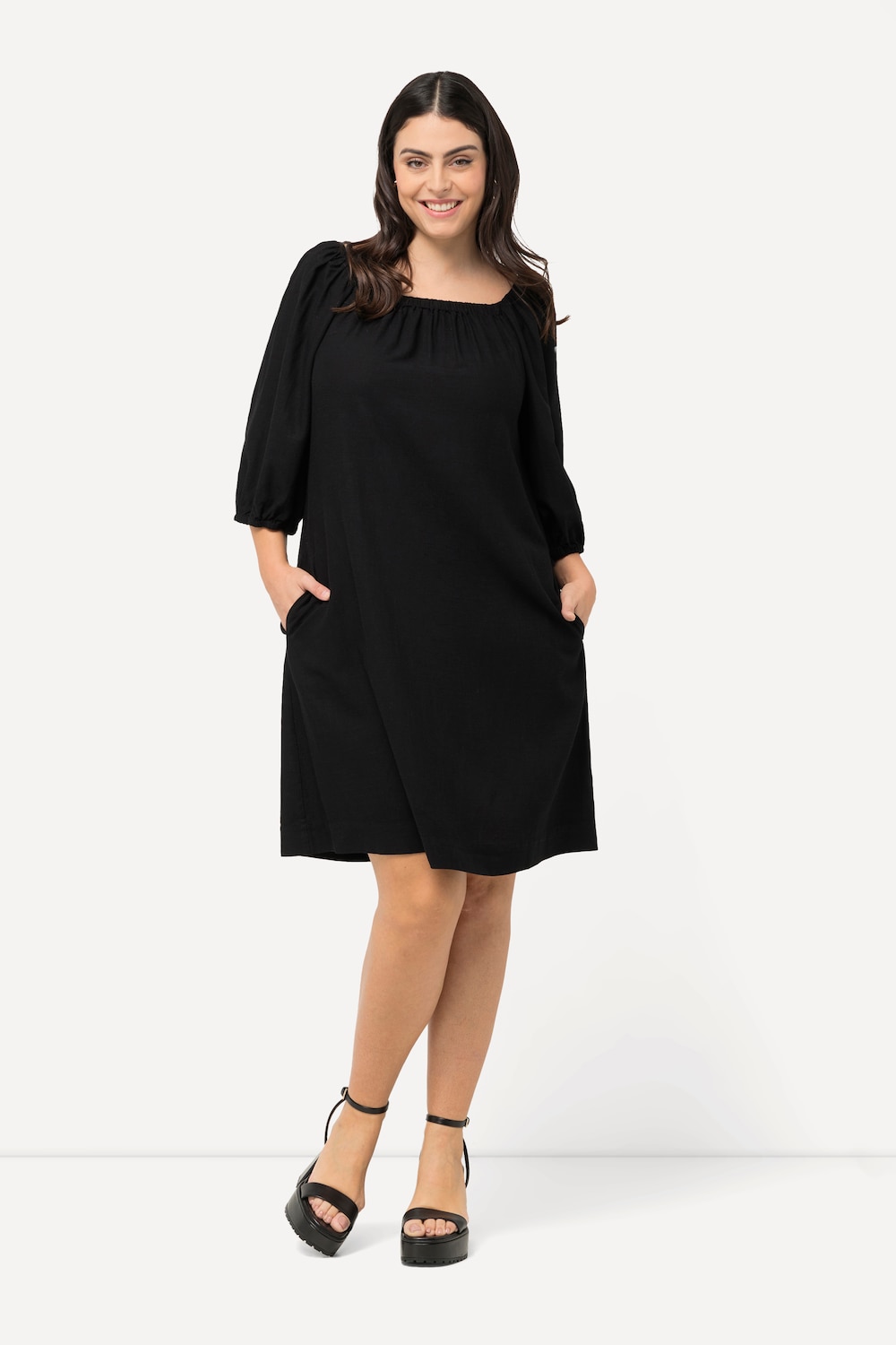 Große Größen Midikleid, Damen, schwarz, Größe: 46/48, Viskose/Leinen, Ulla Popken