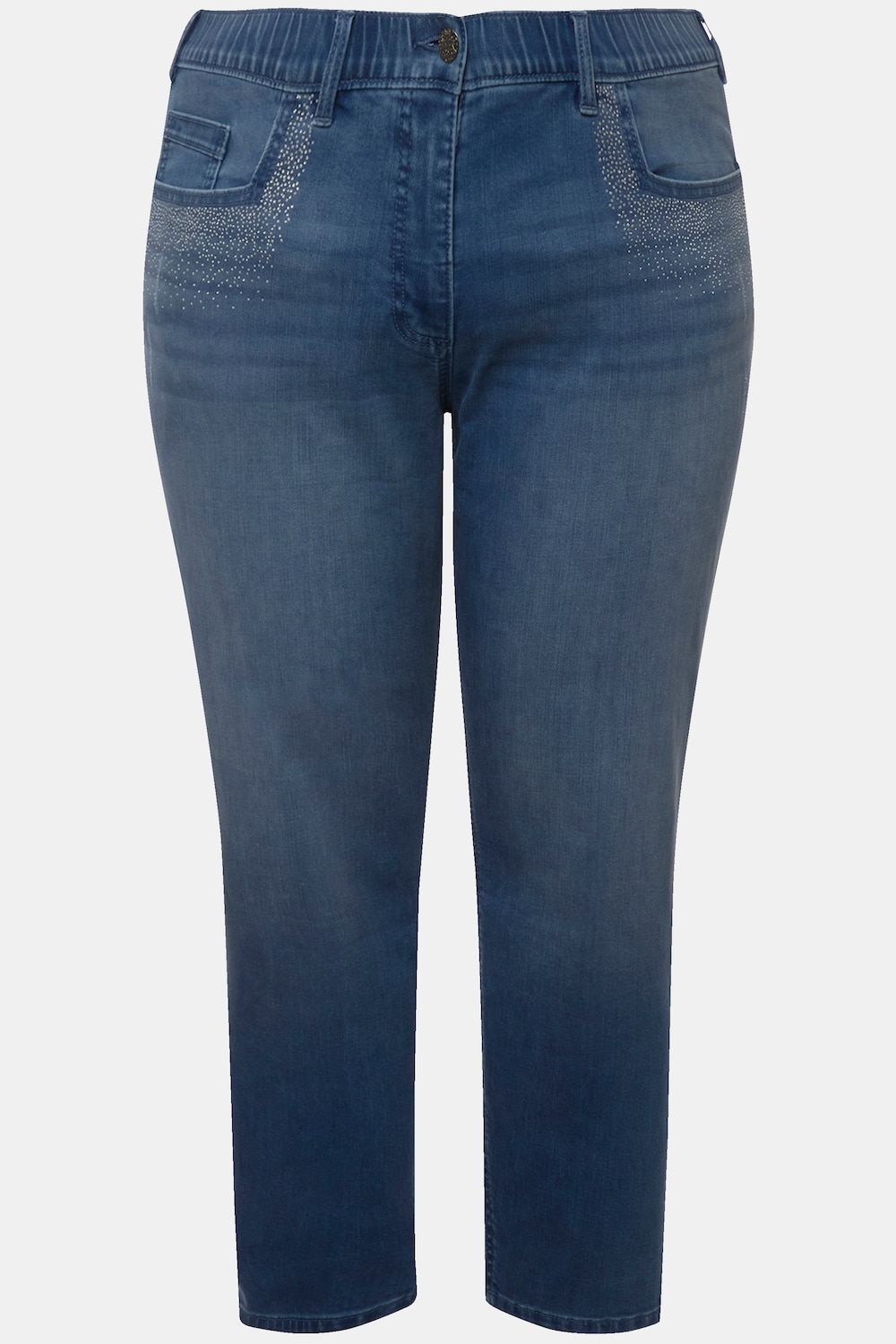 Stora storlekar Jeans Sarah med prydnadsstenar med smala ben och stretch, Dam, blå, storlek: 58, Bomull/Polyester, Ulla Popken