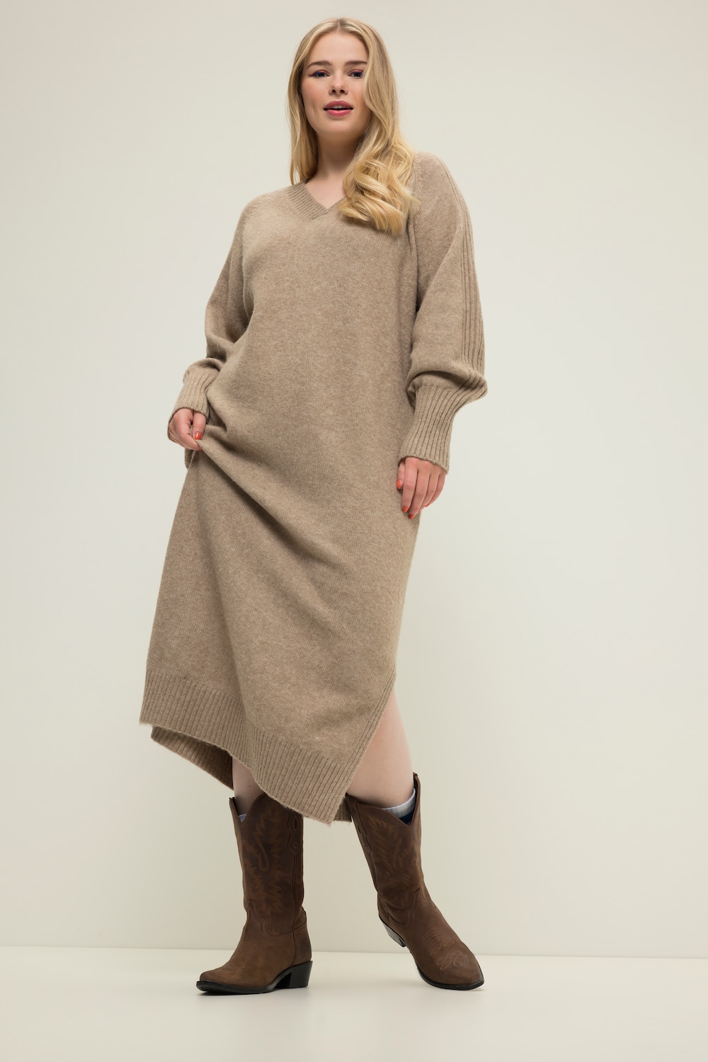 Grote Maten Gebreide maxi-jurk, Dames, bruin, Maat: 46/48, Polyester/Synthetische vezels, Studio Untold