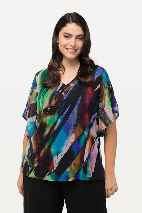 Colorful Wing Sleeve Blouse, black | Ulla Popken