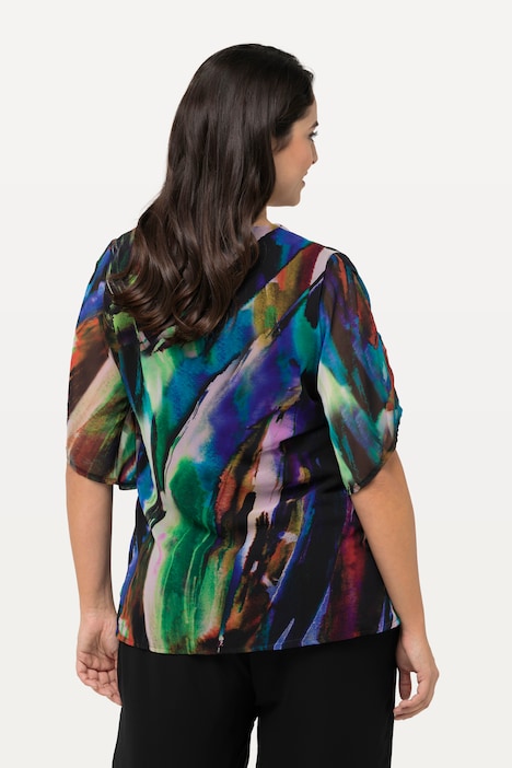 Colorful Wing Sleeve Blouse, black | Ulla Popken