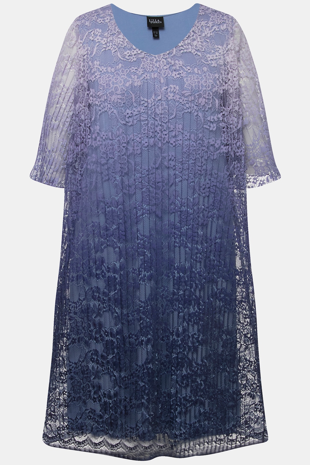Stora storlekar Midiklänning med plisserad spets, Dam, blå, storlek: 46/48, Polyester/Viskos, Ulla Popken
