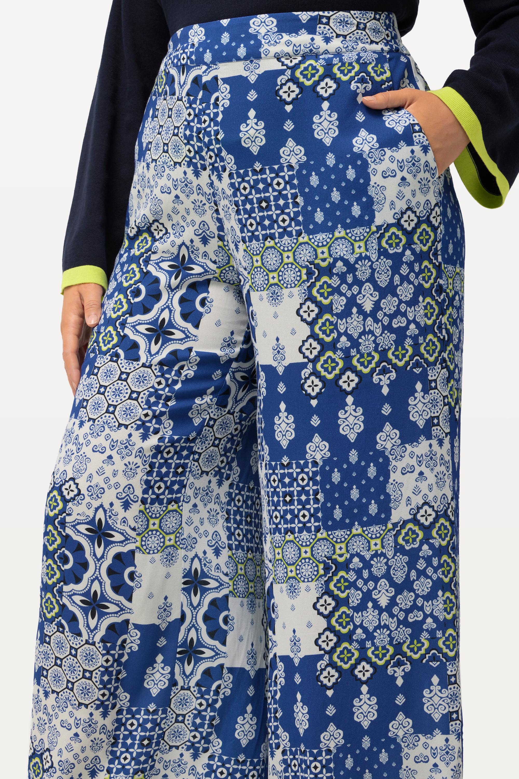 Ulla Popken Damen große Größen Hose Rose Patchdruck gerades Bein