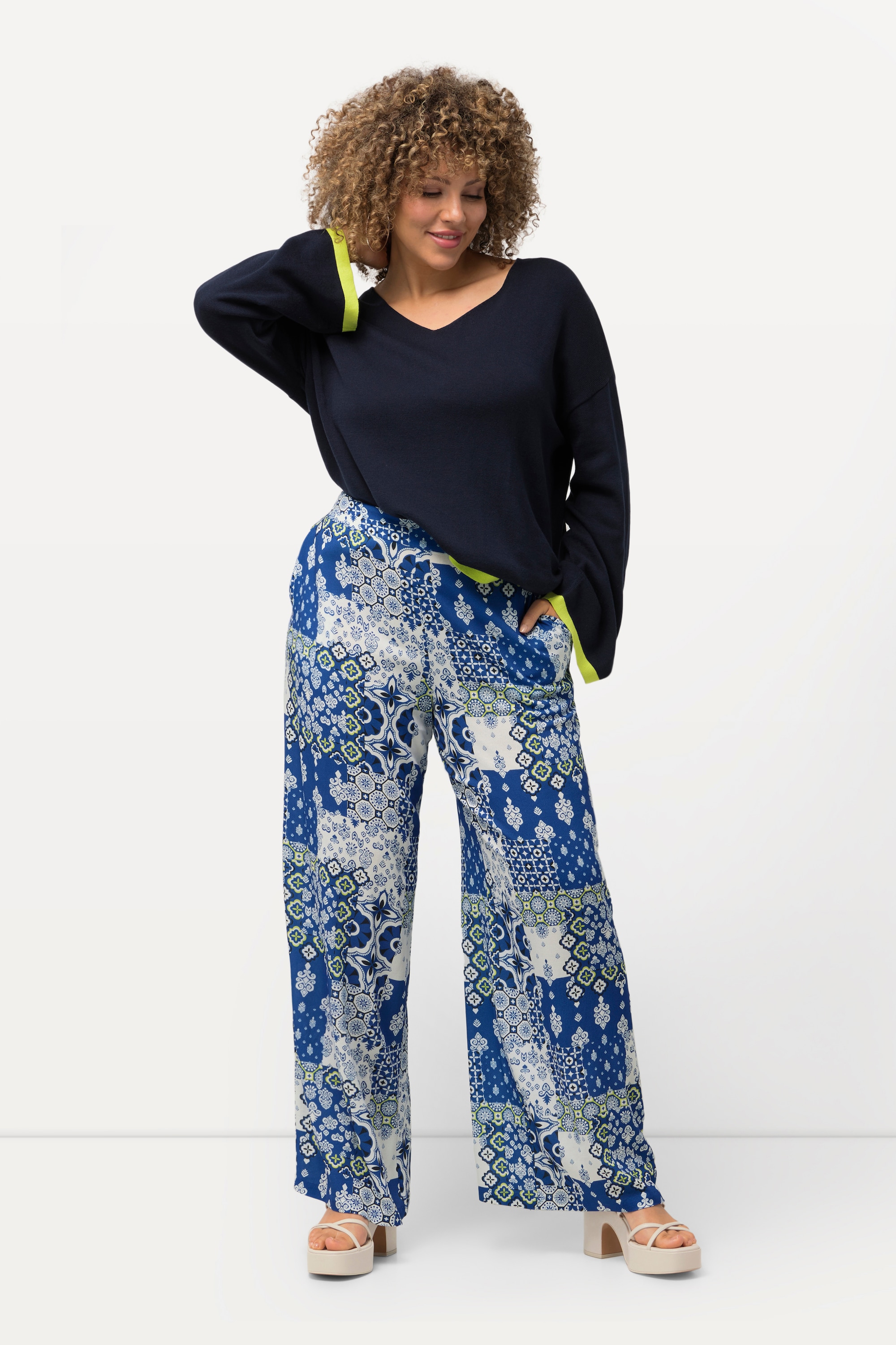 Ulla Popken Damen große Größen Hose Rose Patchdruck gerades Bein