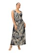 Žerzejové midi šaty, palmové listy, A střih, výstřih do V, bez rukávů