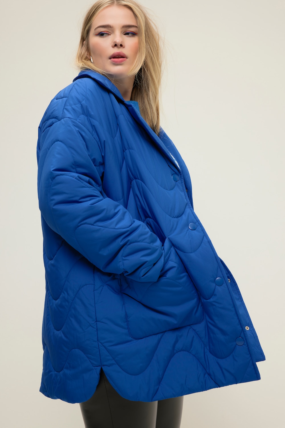 Grote Maten Gewatteerde jas, Dames, blauw, Maat: 50/52, Polyester, Studio Untold