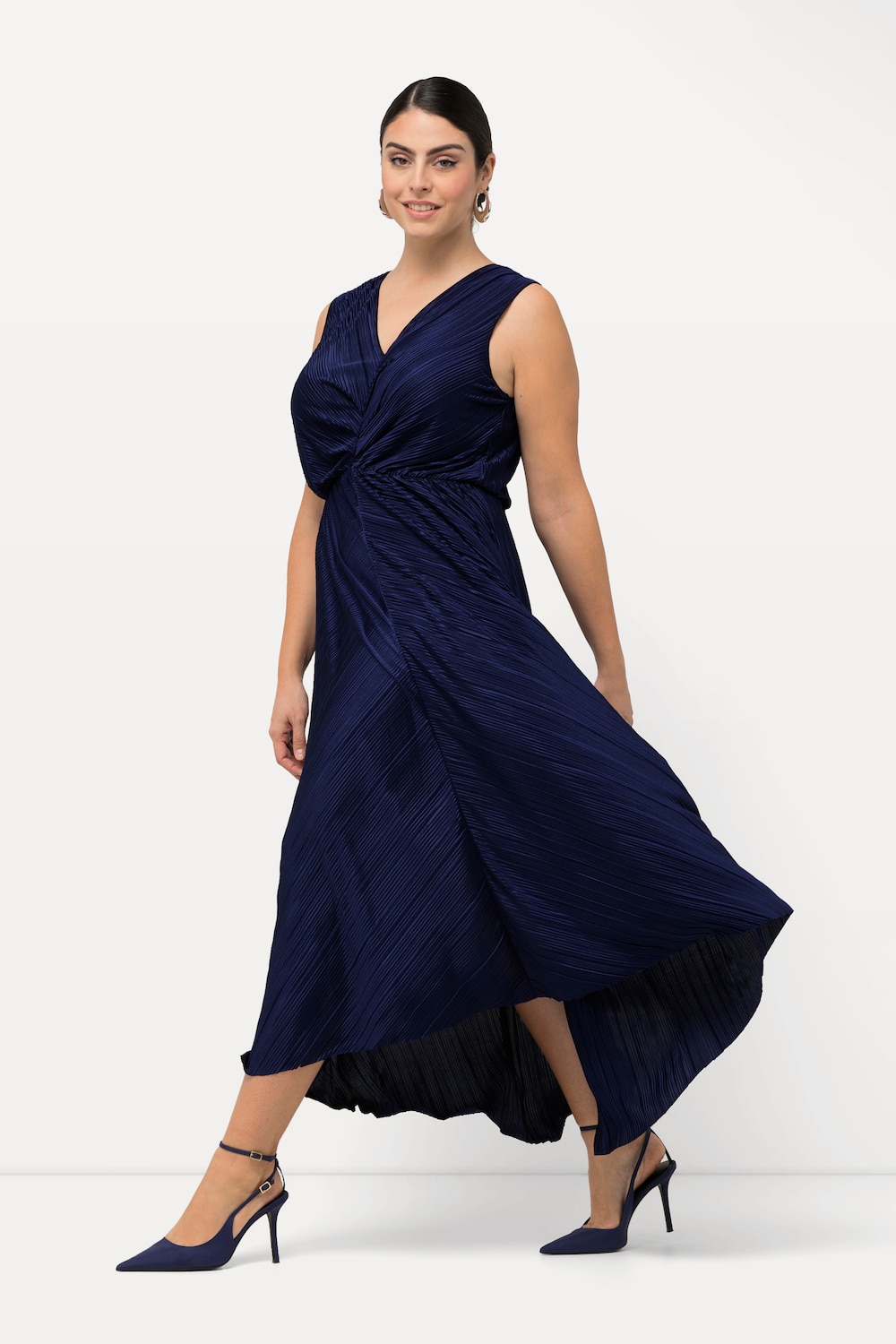 Grote Maten Geplooide maxi-jurk, Dames, blauw, Maat: 42, Polyester, Ulla Popken