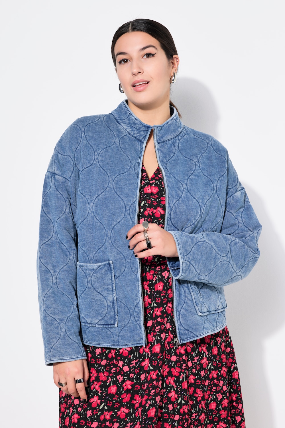 Große Größen Steppjacke, Damen, blau, Größe: 54/56, Polyester/Baumwolle/Leinen, Studio Untold