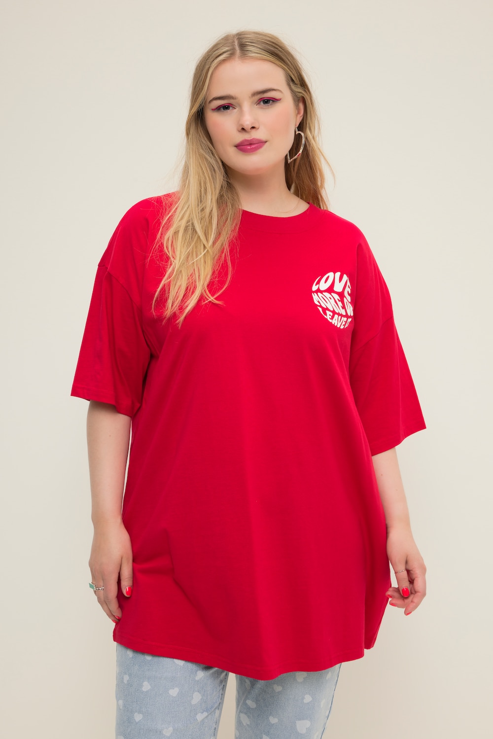Grote Maten Oversized T-shirt, Dames, rood, Maat: 54/56, Katoen, Studio Untold