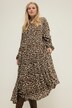 Leopard Print Tiered Long Sleeve Maxi Dress