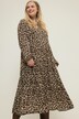 Leopard Print Tiered Long Sleeve Maxi Dress