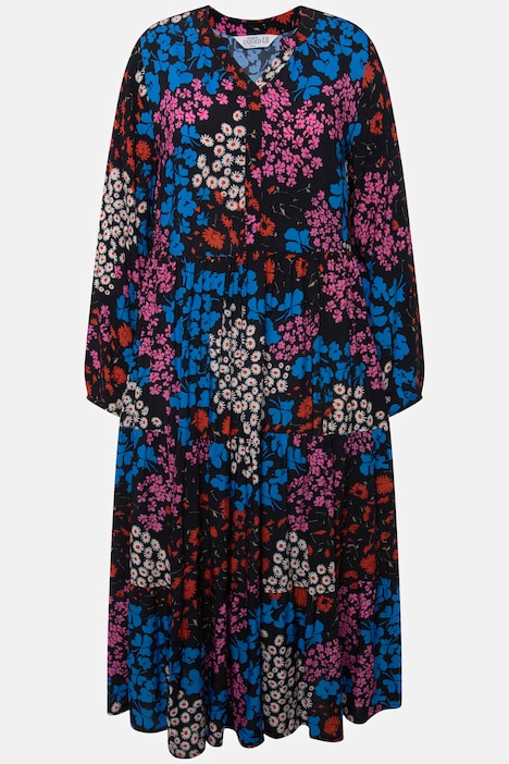 Mixed Floral Prints Long Sleeve Maxi Dress