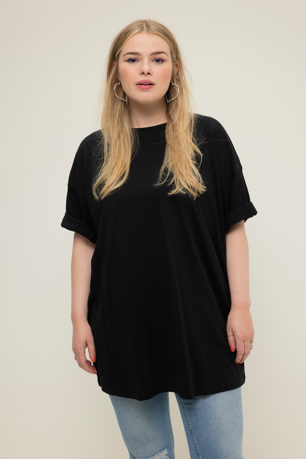 Grote Maten Oversized shirt, Dames, zwart, Maat: 58/60, Katoen, Studio Untold