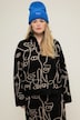 Troyer, oversized, face-silhouetten, opstaande kraag met rits